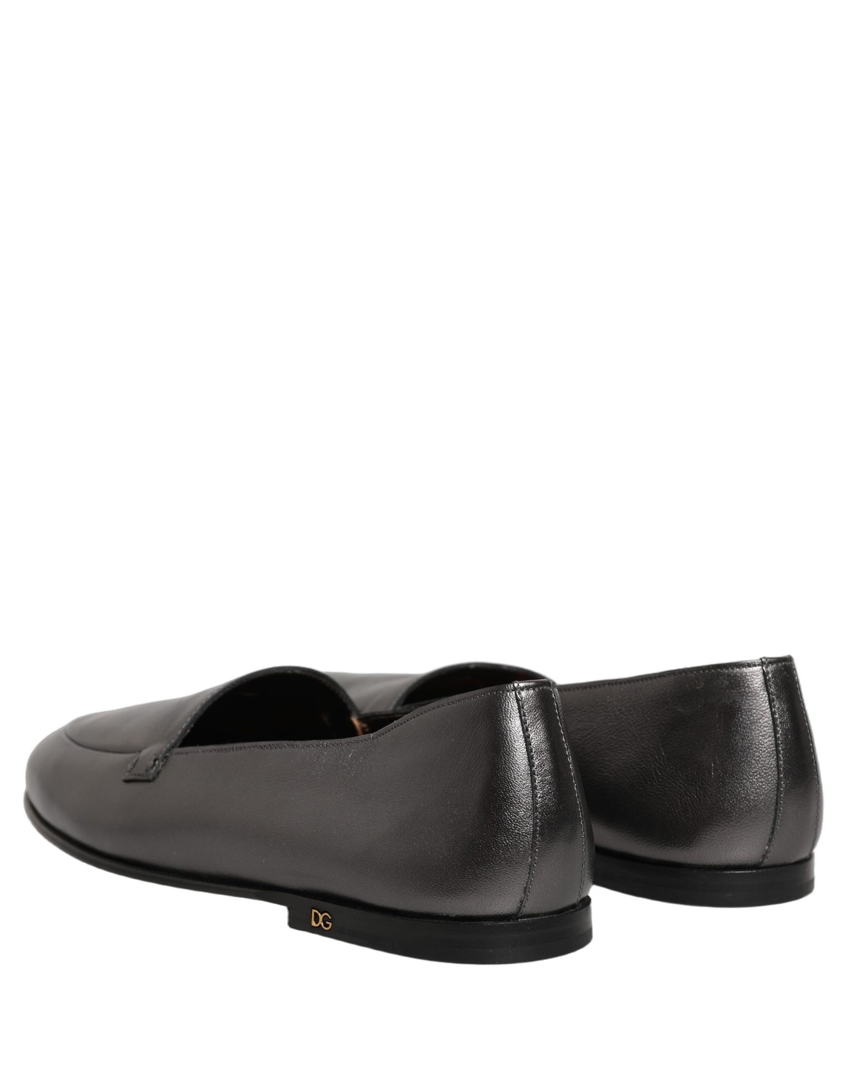 Dolce & Gabbana Silver Leather DG Logo Slip On Loafers Shoes