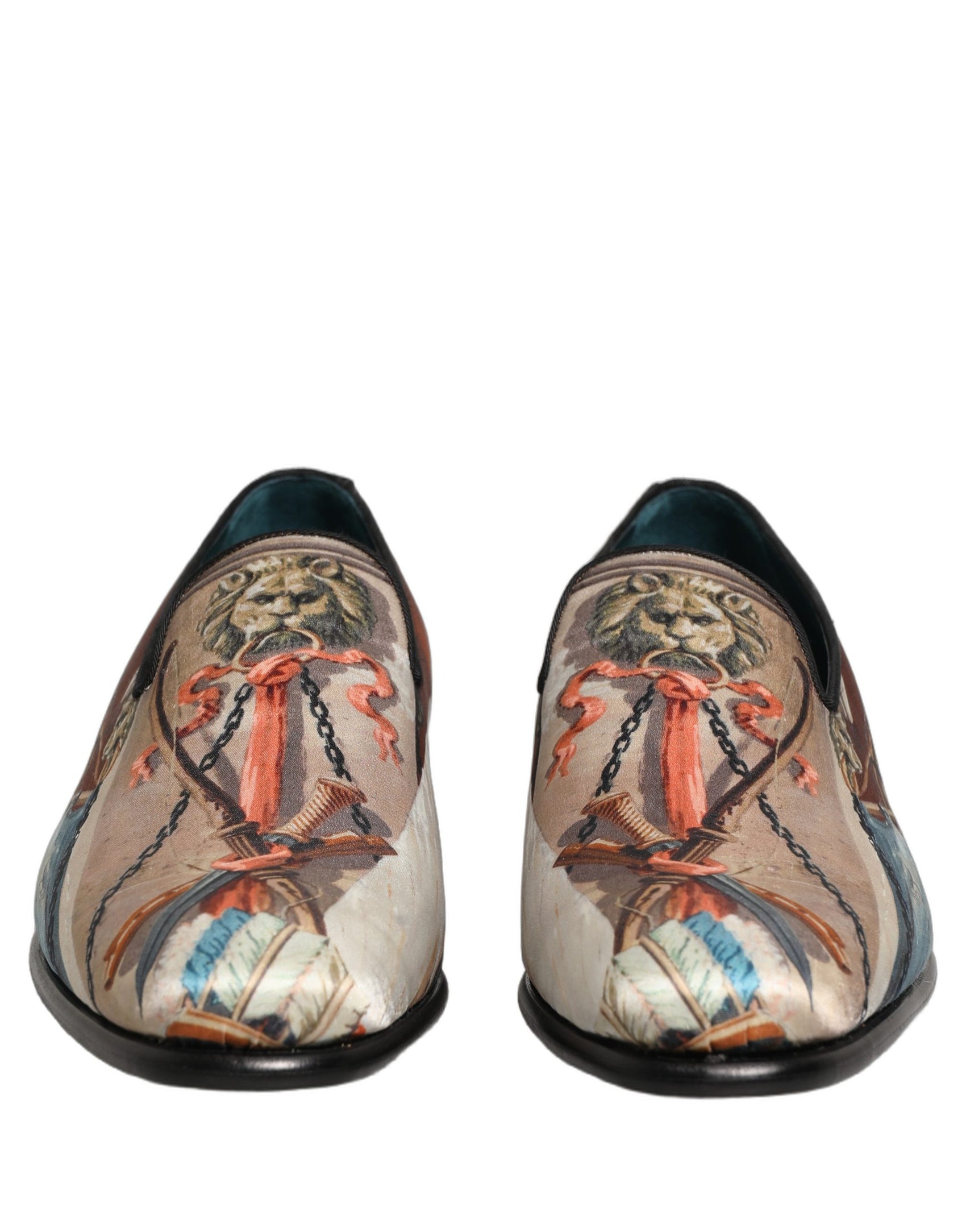 Dolce & Gabbana Multicolor Lion Print Slip On Loafers Shoes