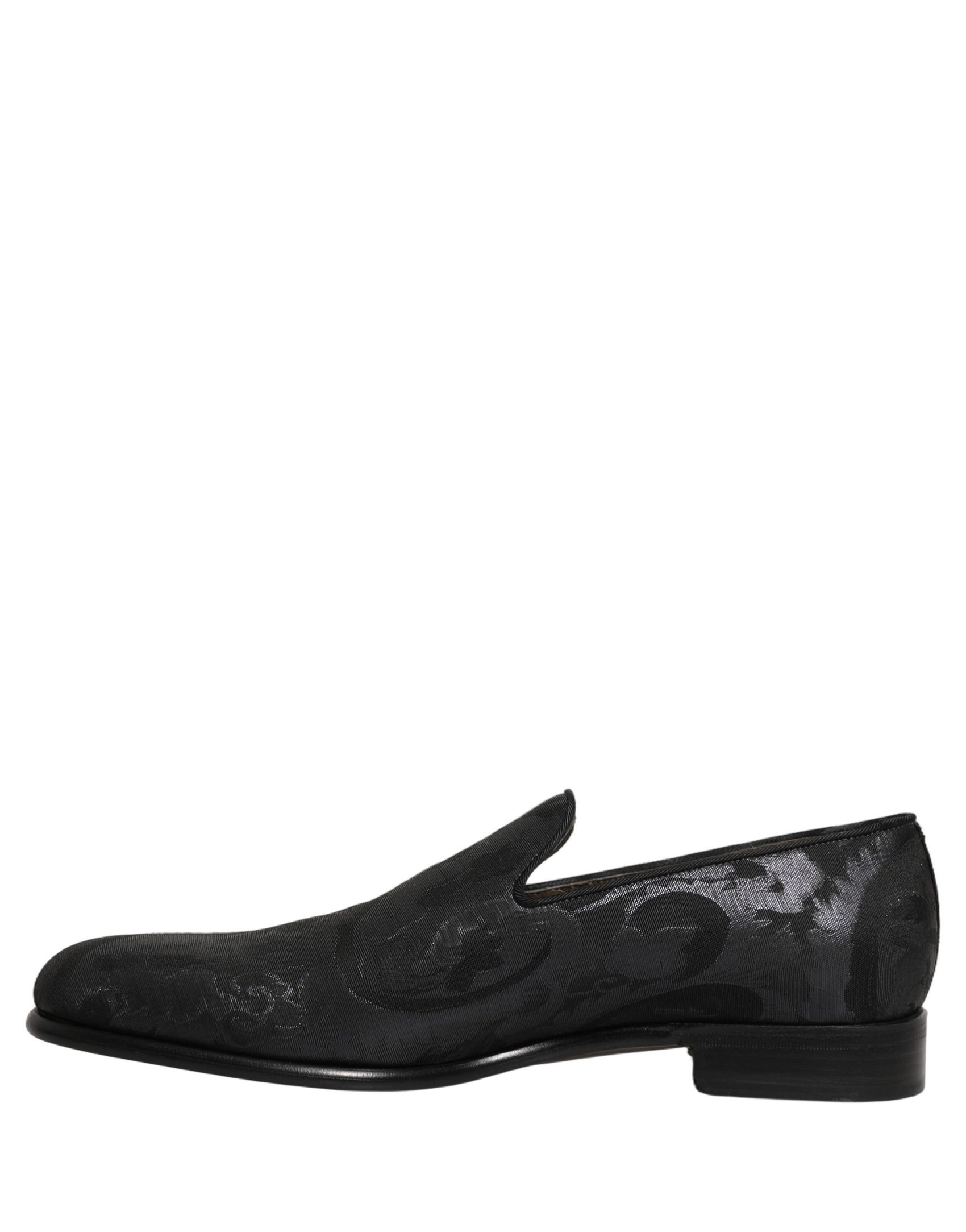 Dolce & Gabbana Black Brocade Men Slip On Dress Loafers Shoes