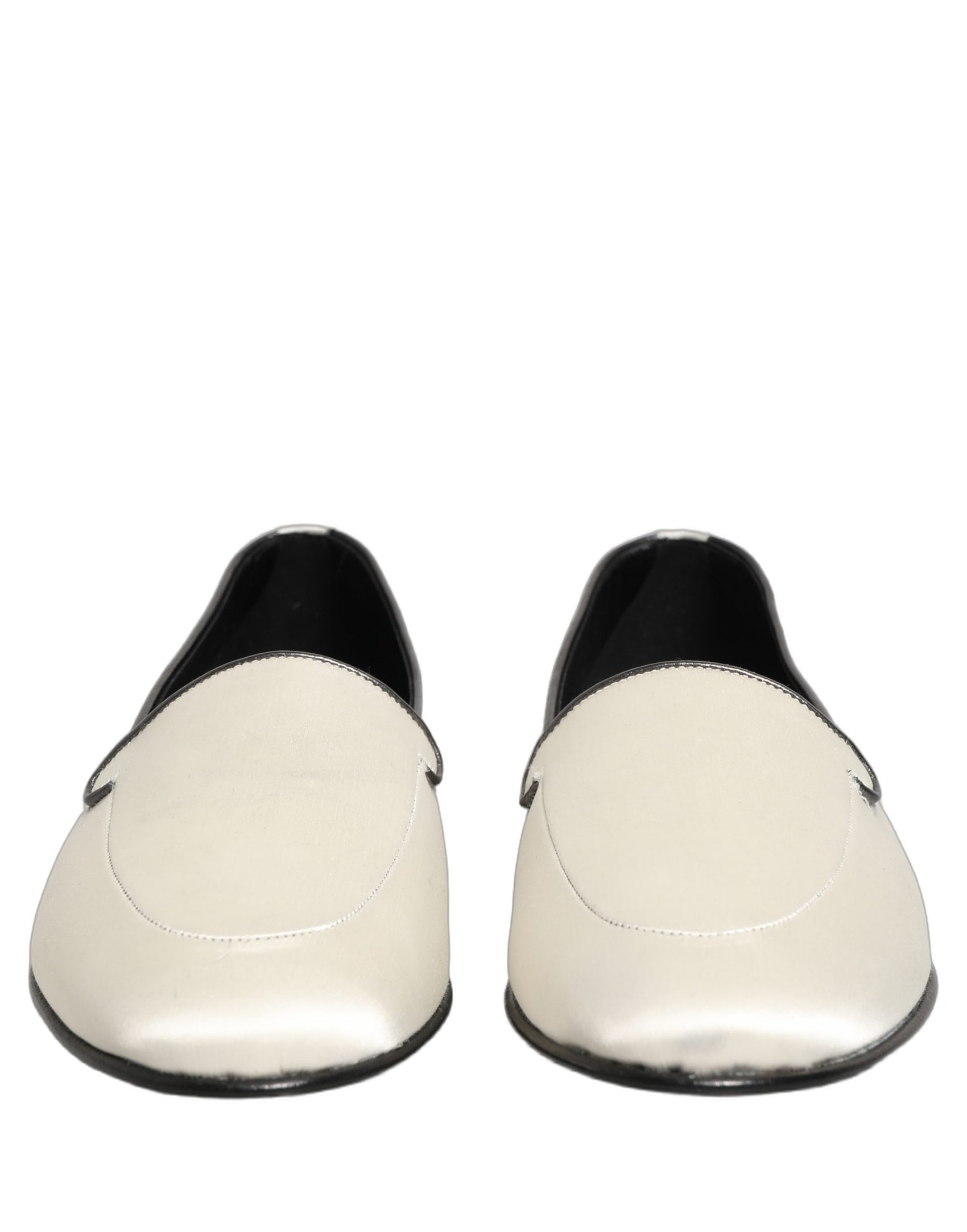 Dolce & Gabbana White Satin Logo Slip On Flats Loafers Shoes