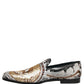 Dolce & Gabbana White Gold Sequined Slip On Loafers Shoes