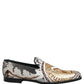 Dolce & Gabbana White Gold Sequined Slip On Loafers Shoes