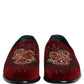 Dolce & Gabbana Maroon Sequin Gemstone Dress Loafers Shoes