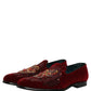 Dolce & Gabbana Maroon Sequin Gemstone Dress Loafers Shoes