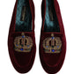 Dolce & Gabbana Burgundy Velvet Crown Slip On Loafers Shoes