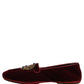 Dolce & Gabbana Burgundy Velvet Crown Slip On Loafers Shoes