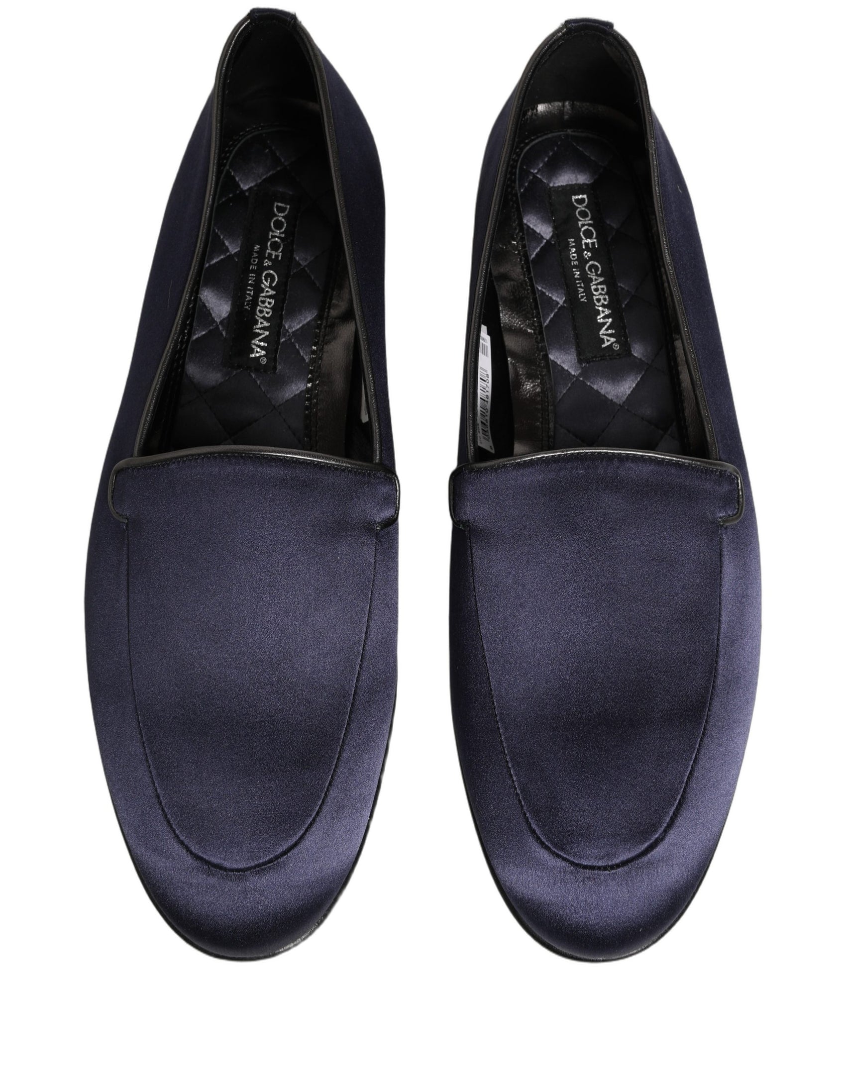 Dolce & Gabbana Blue Satin Logo Slip On Flats Loafers Shoes