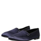 Dolce & Gabbana Blue Satin Logo Slip On Flats Loafers Shoes