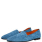 Dolce & Gabbana Blue Velvet Slip On Men Flats Loafers Shoes
