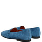 Dolce & Gabbana Blue Velvet Slip On Men Flats Loafers Shoes
