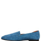 Dolce & Gabbana Blue Velvet Slip On Men Flats Loafers Shoes
