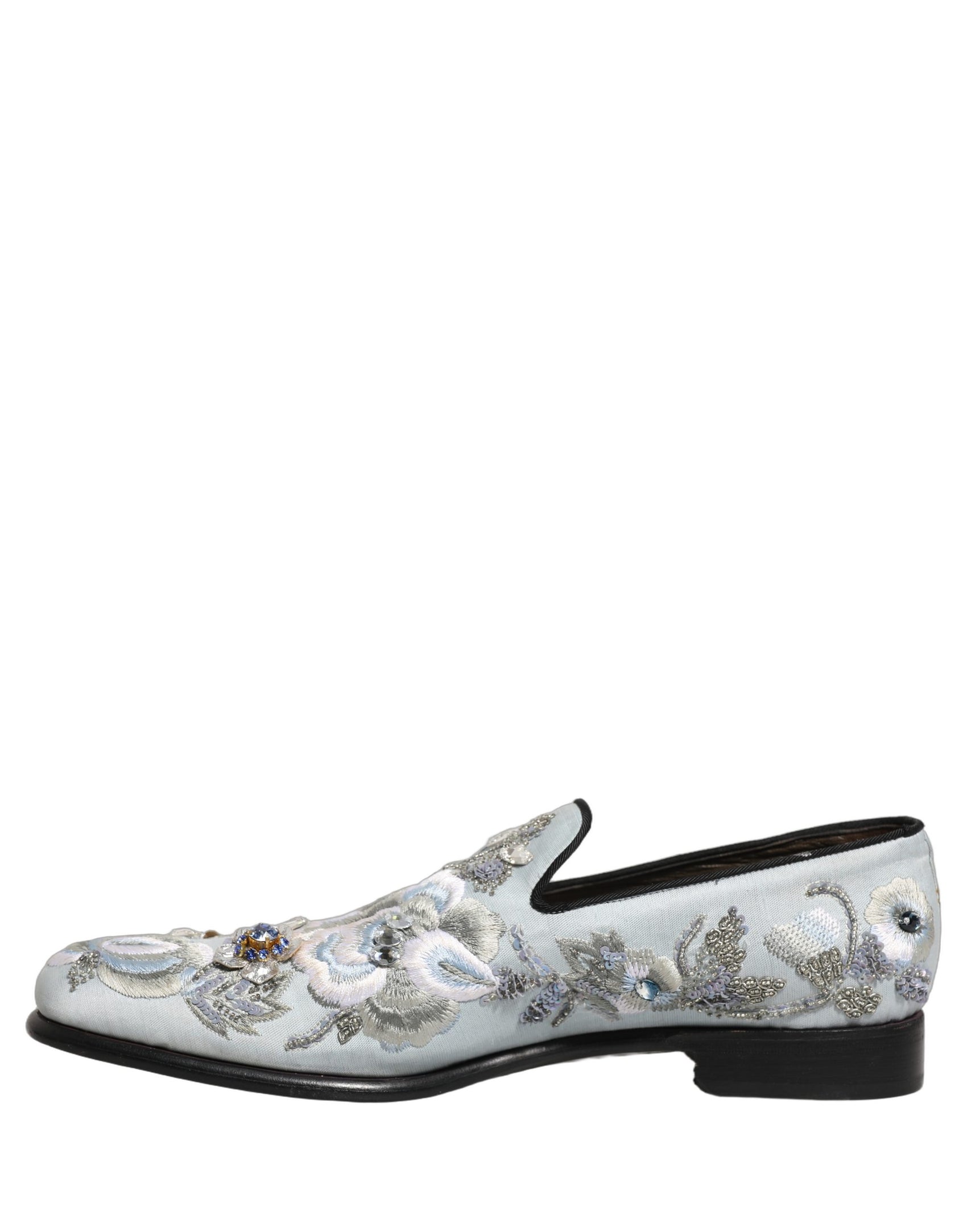 Dolce & Gabbana White Floral Embellished Men Loafers  Shoes