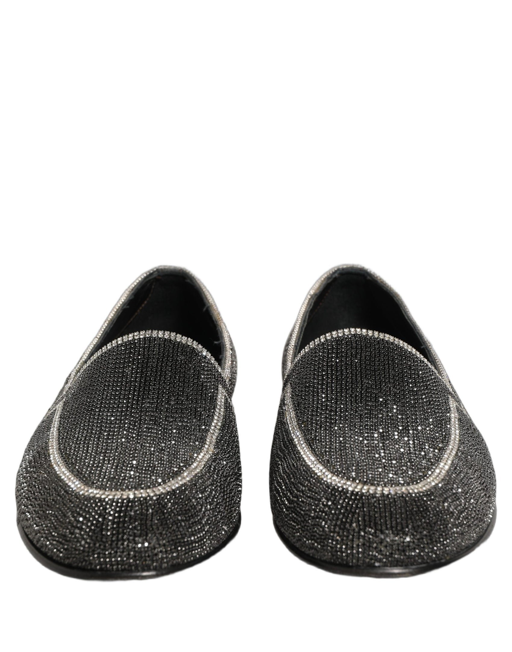 Dolce & Gabbana Black Crystal Embellished Men Loafers Shoes