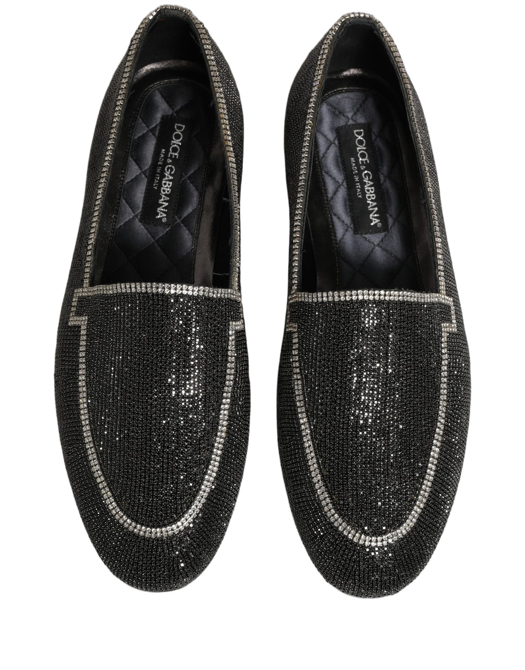 Dolce & Gabbana Black Crystal Embellished Men Loafers Shoes