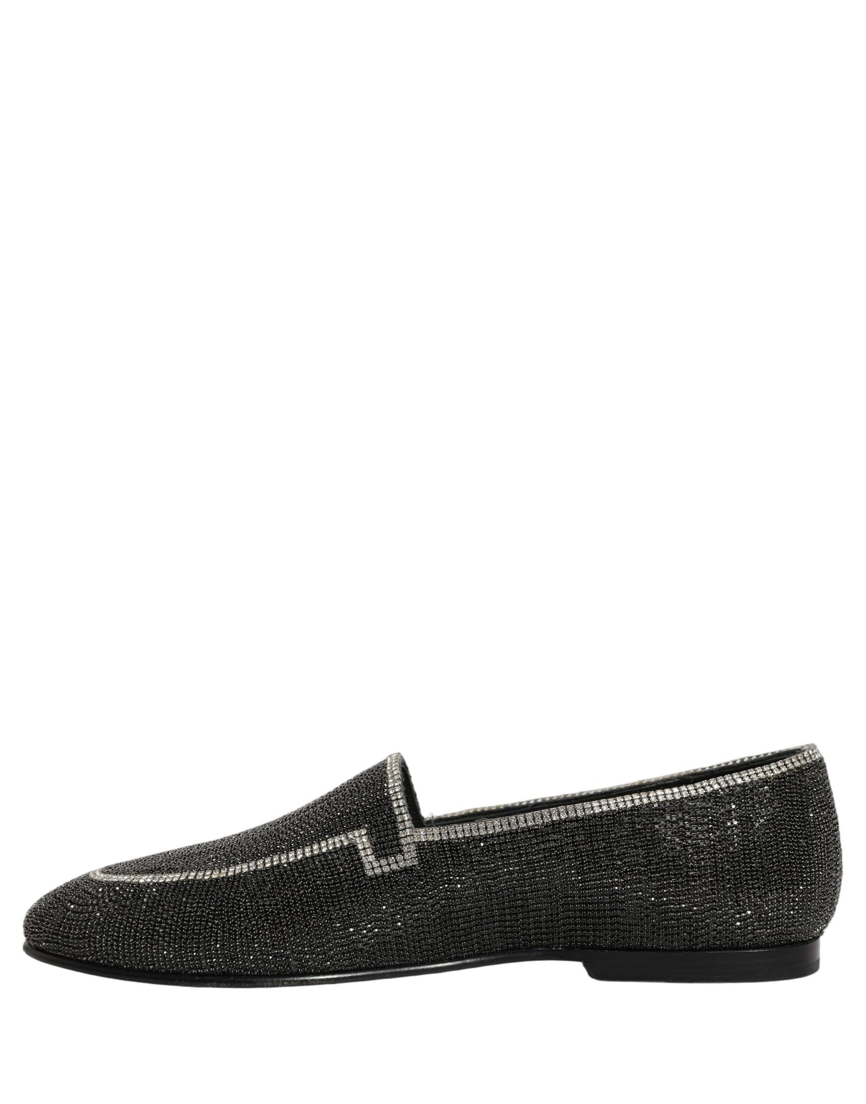 Dolce & Gabbana Black Crystal Embellished Men Loafers Shoes