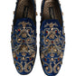 Dolce & Gabbana Blue Velvet Embellished Dress Loafers Shoes