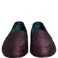 Dolce & Gabbana Maroon Glitter Lurex Logo Dress Loafers Shoes