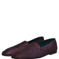Dolce & Gabbana Maroon Glitter Lurex Logo Dress Loafers Shoes