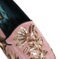 Dolce & Gabbana Pink Velvet Floral Embroidery Loafers Shoes