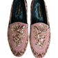 Dolce & Gabbana Pink Velvet Floral Embroidery Loafers Shoes