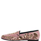 Dolce & Gabbana Pink Velvet Floral Embroidery Loafers Shoes