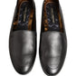 Dolce & Gabbana Silver Leather DG Logo Slip On Loafers Shoes