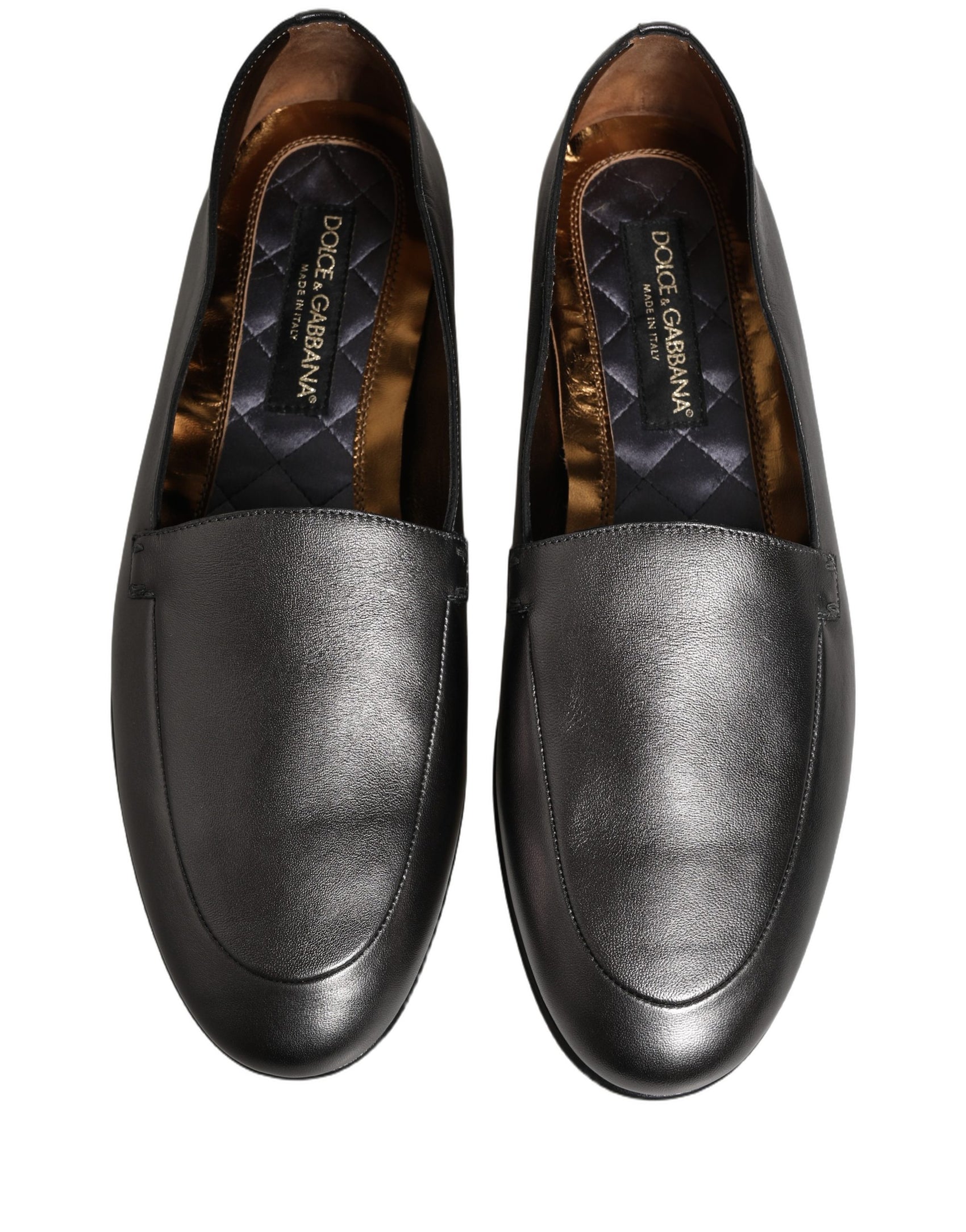 Dolce & Gabbana Silver Leather DG Logo Slip On Loafers Shoes