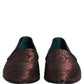 Dolce & Gabbana Maroon Jacquard Leather Slip On Loafers Shoes