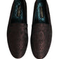Dolce & Gabbana Maroon Jacquard Leather Slip On Loafers Shoes