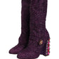 Dolce & Gabbana Purple Crystal Lurex Fantasy High Boots Shoes