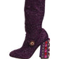 Dolce & Gabbana Purple Crystal Lurex Fantasy High Boots Shoes