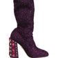 Dolce & Gabbana Purple Crystal Lurex Fantasy High Boots Shoes