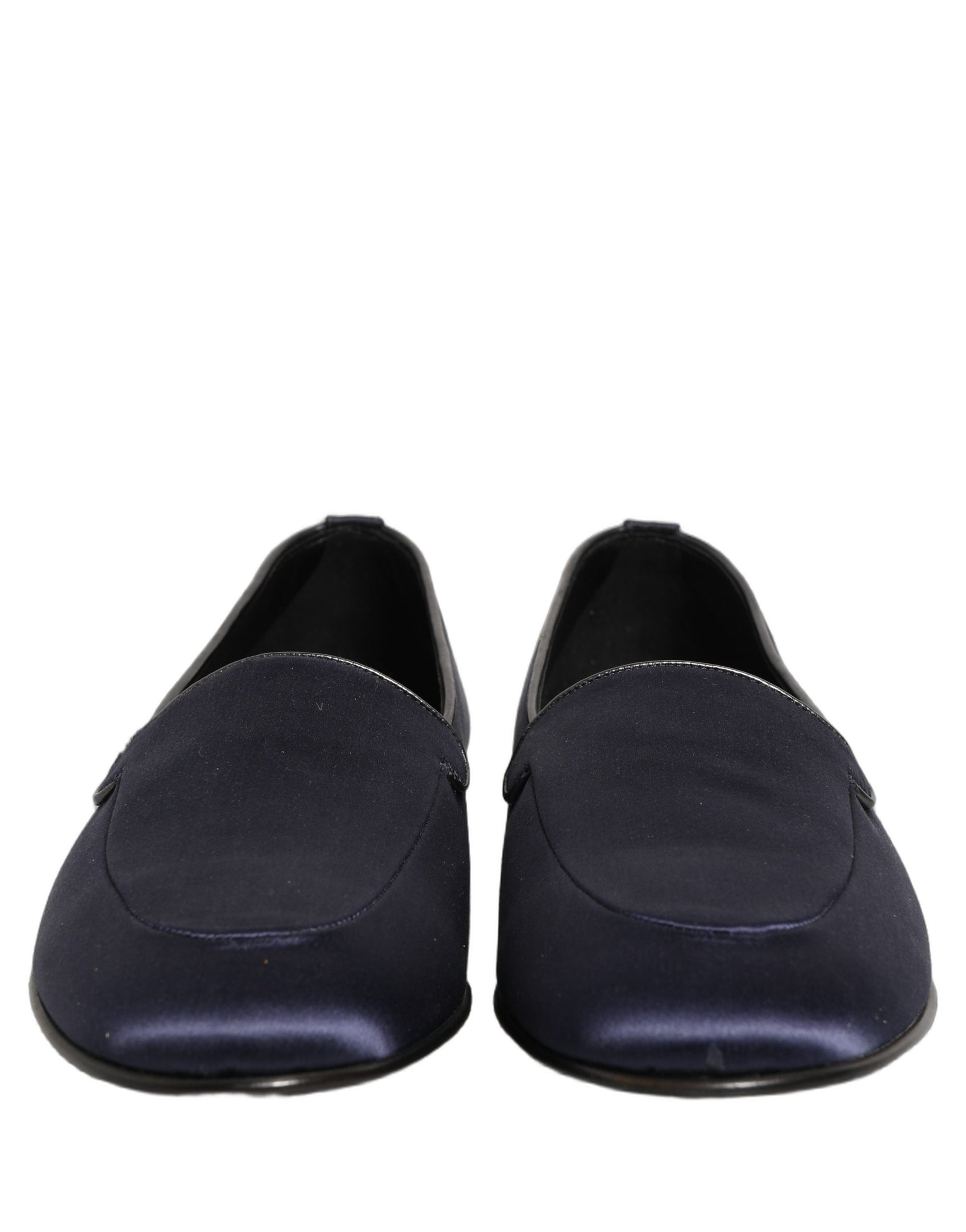 Dolce & Gabbana Navy Blue Satin DG Logo Dress Loafers Shoes