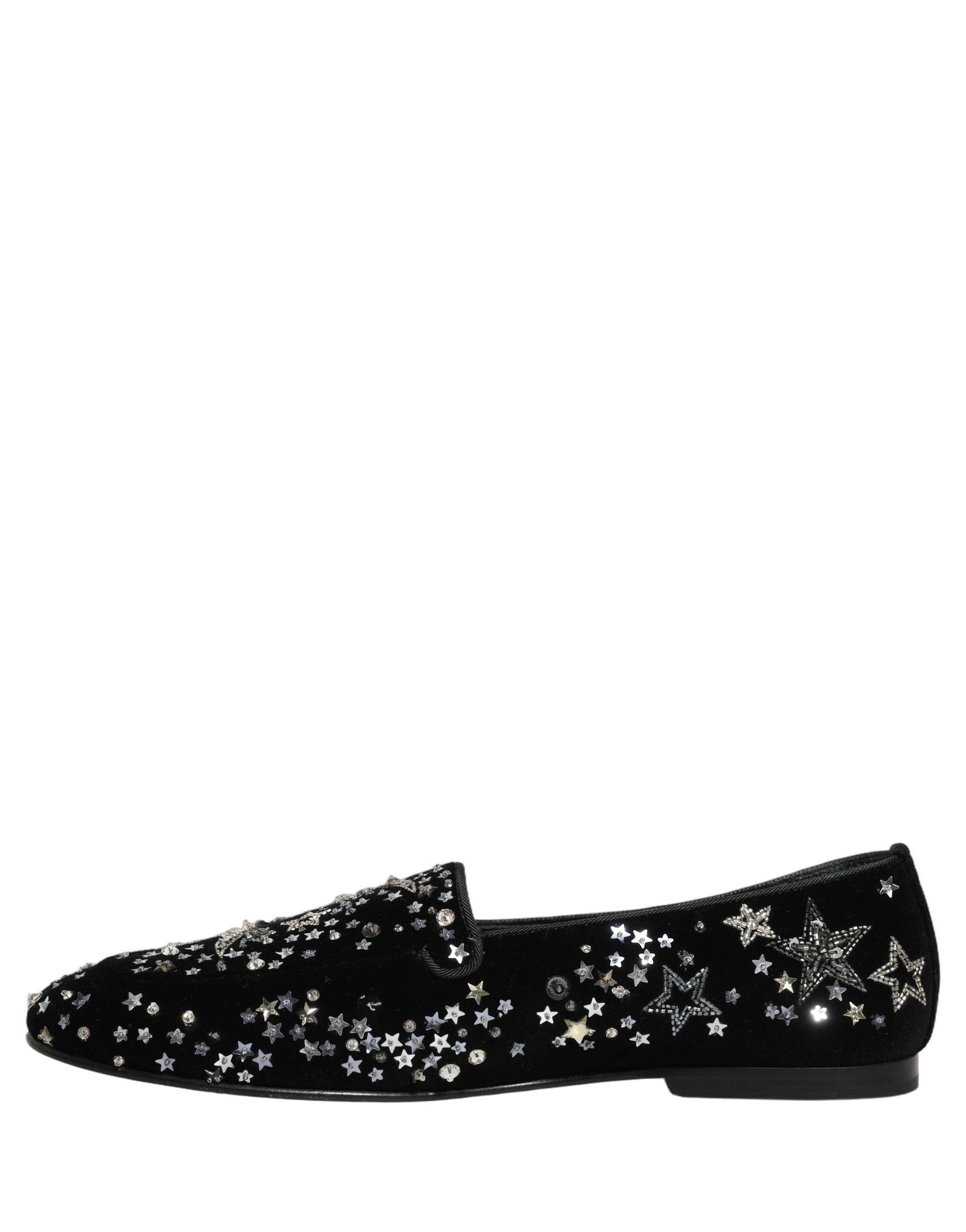 Dolce & Gabbana Black Crystal Embellished Dress Loafers Shoes