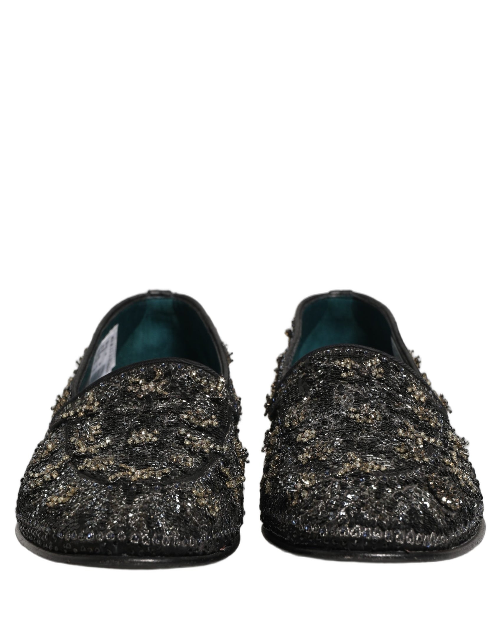 Dolce & Gabbana Black Rhinestone Embellished Loafers Shoes