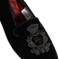 Dolce & Gabbana Black Velvet Crown Embroidery Loafers Shoes
