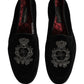 Dolce & Gabbana Black Velvet Crown Embroidery Loafers Shoes