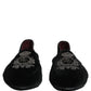 Dolce & Gabbana Black Velvet Crown Embroidery Loafers Shoes