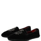 Dolce & Gabbana Black Velvet Crown Embroidery Loafers Shoes