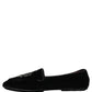 Dolce & Gabbana Black Velvet Crown Embroidery Loafers Shoes