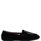 Dolce & Gabbana Black Velvet Crown Embroidery Loafers Shoes