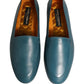 Dolce & Gabbana Blue Leather Logo Slip On Men Loafers Shoes