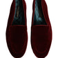 Dolce & Gabbana Maroon Velvet Slip On Men Flats Loafers Shoes