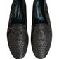 Dolce & Gabbana Silver Jacquard Leather Slip On Loafers Shoes
