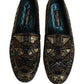 Dolce & Gabbana Black Gold Embellished Slip On Loafers Shoes