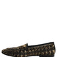 Dolce & Gabbana Black Gold Embellished Slip On Loafers Shoes