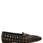 Dolce & Gabbana Black Gold Embellished Slip On Loafers Shoes
