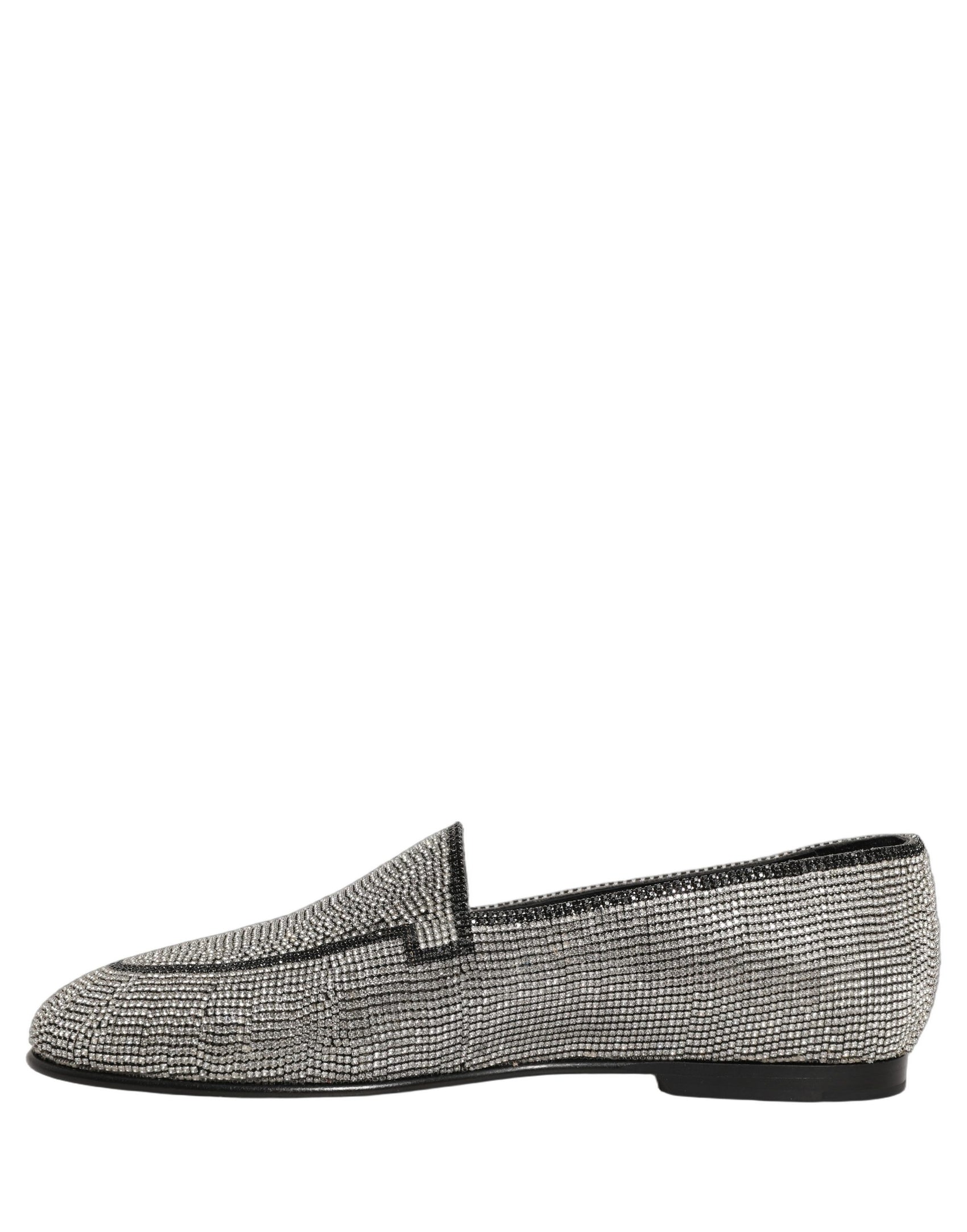 Dolce & Gabbana Silver Crystal Embellished Men Loafers Shoes