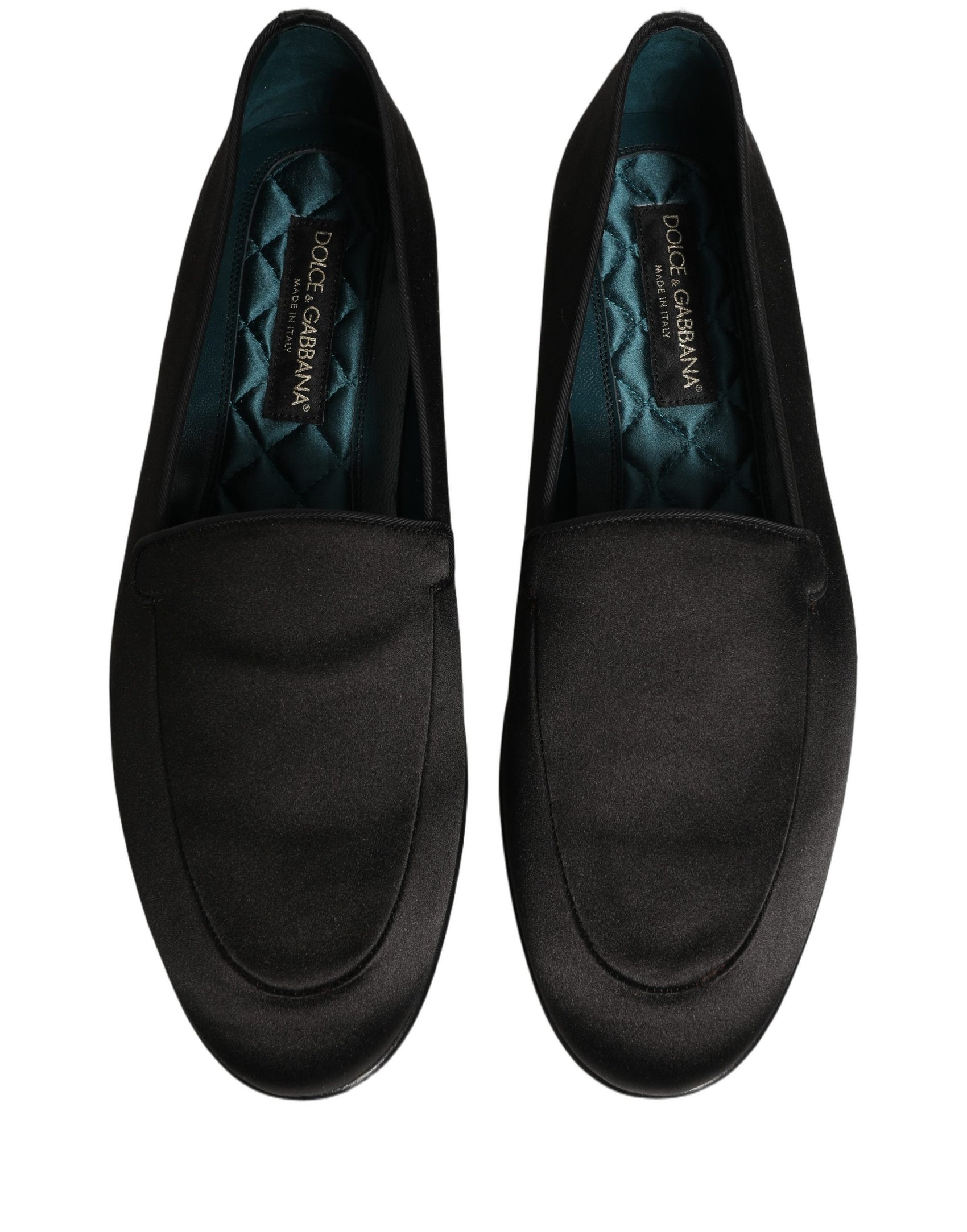 Dolce & Gabbana Black Satin Logo Slip On Flats Loafers Shoes