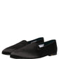 Dolce & Gabbana Black Satin Logo Slip On Flats Loafers Shoes